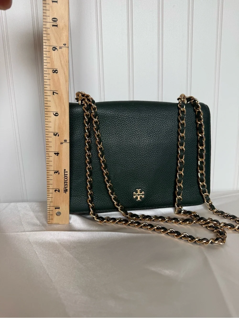 Tory Burch Miller Forest Green Pebbled Leather Chain Shoulder Bag 2019